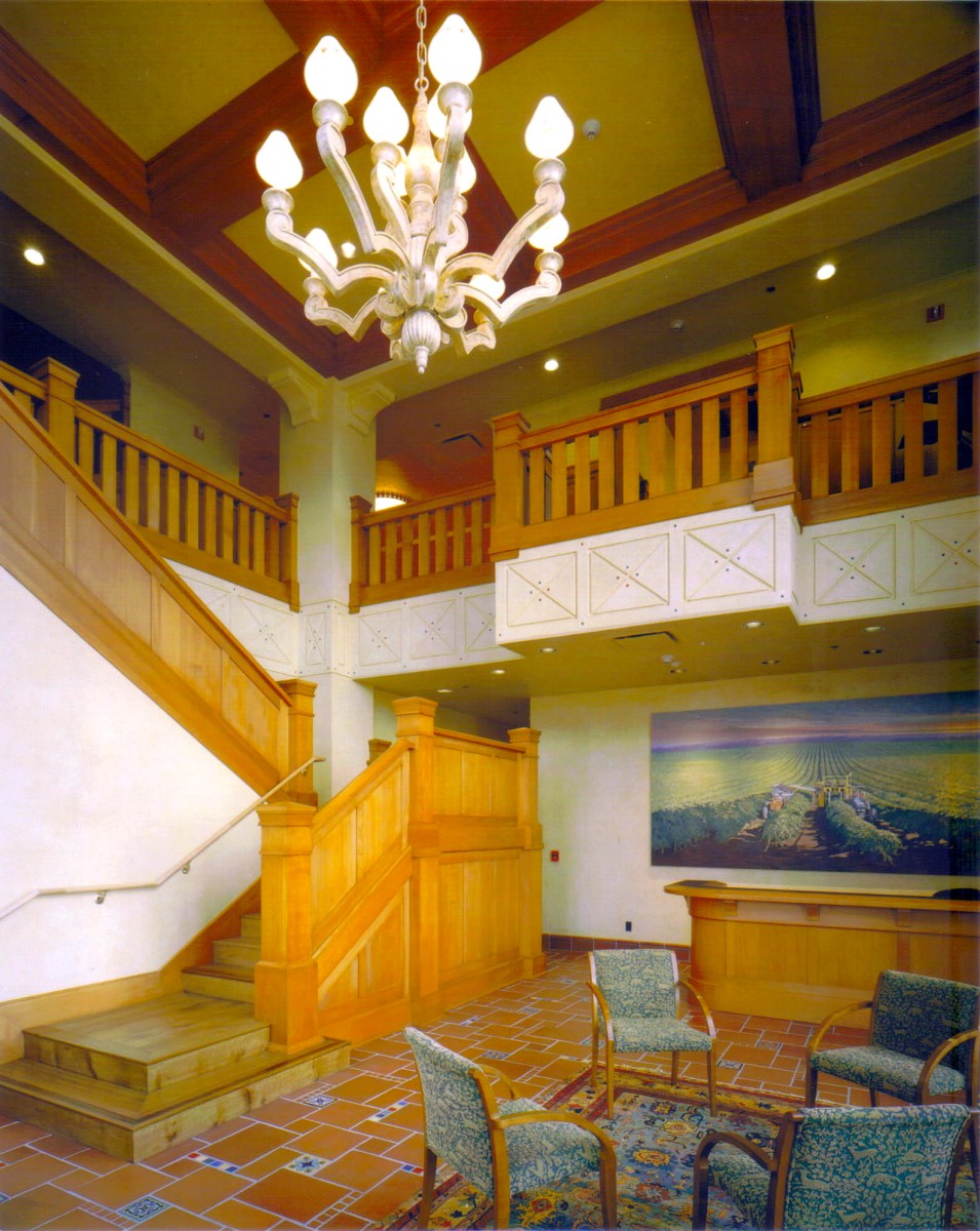 Maybeck-inspired interior; wine facility